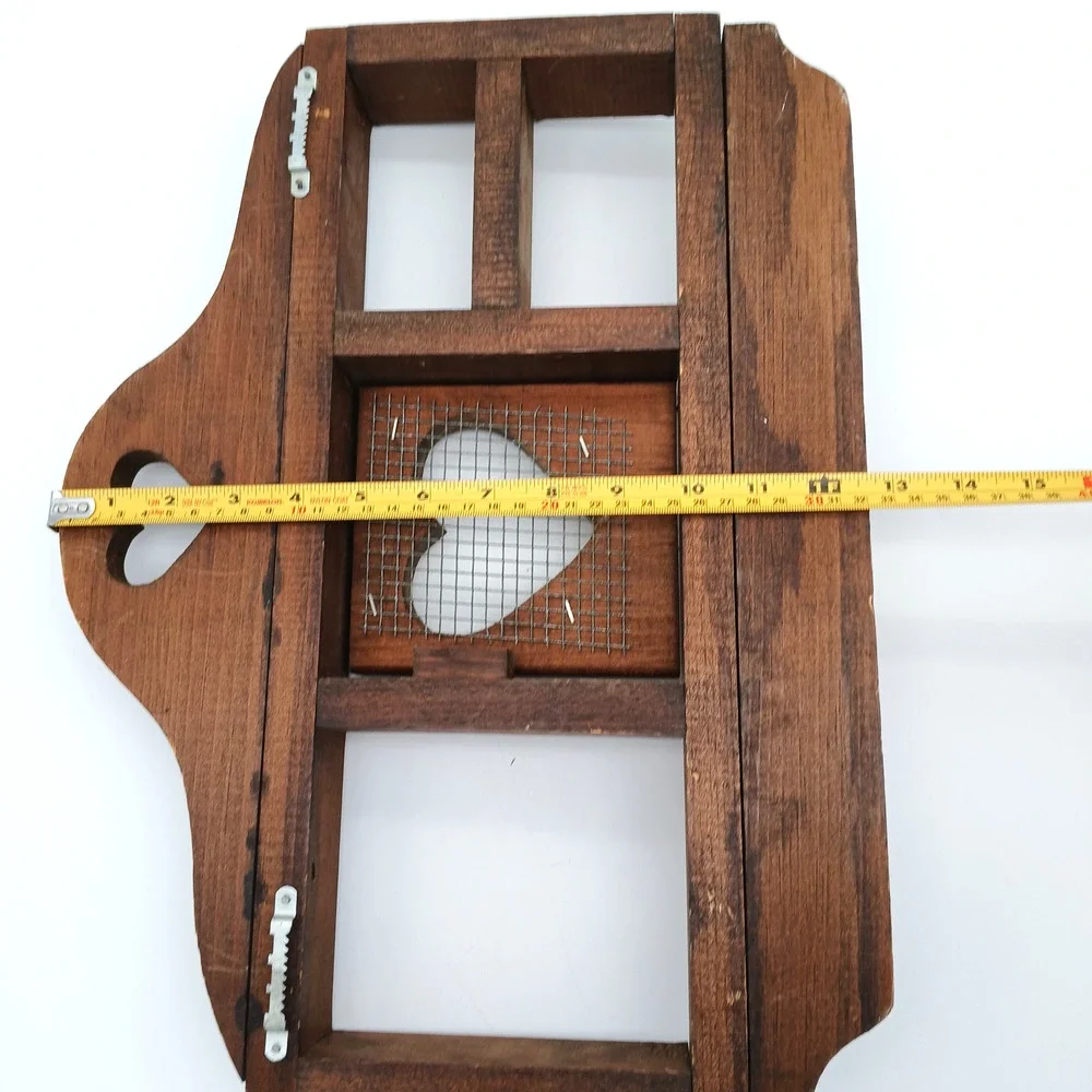 Country Wood Knick-Knack Shelf with Center door and 3 Pegs - Heart Cutout VTG